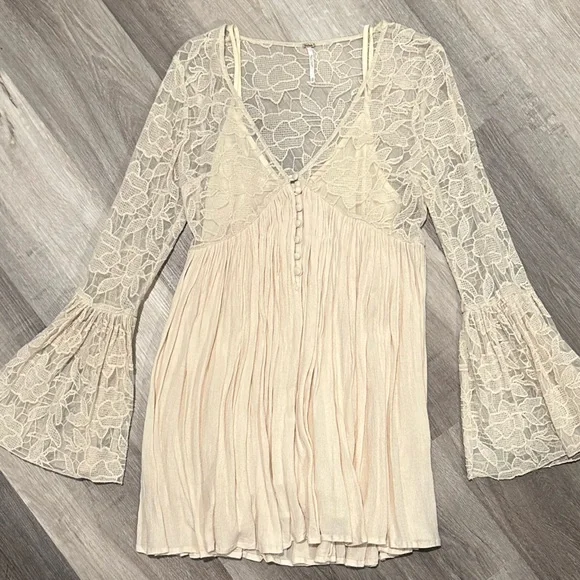 Free People | Tops | Free People Cream Lace Tunic | Poshmark
